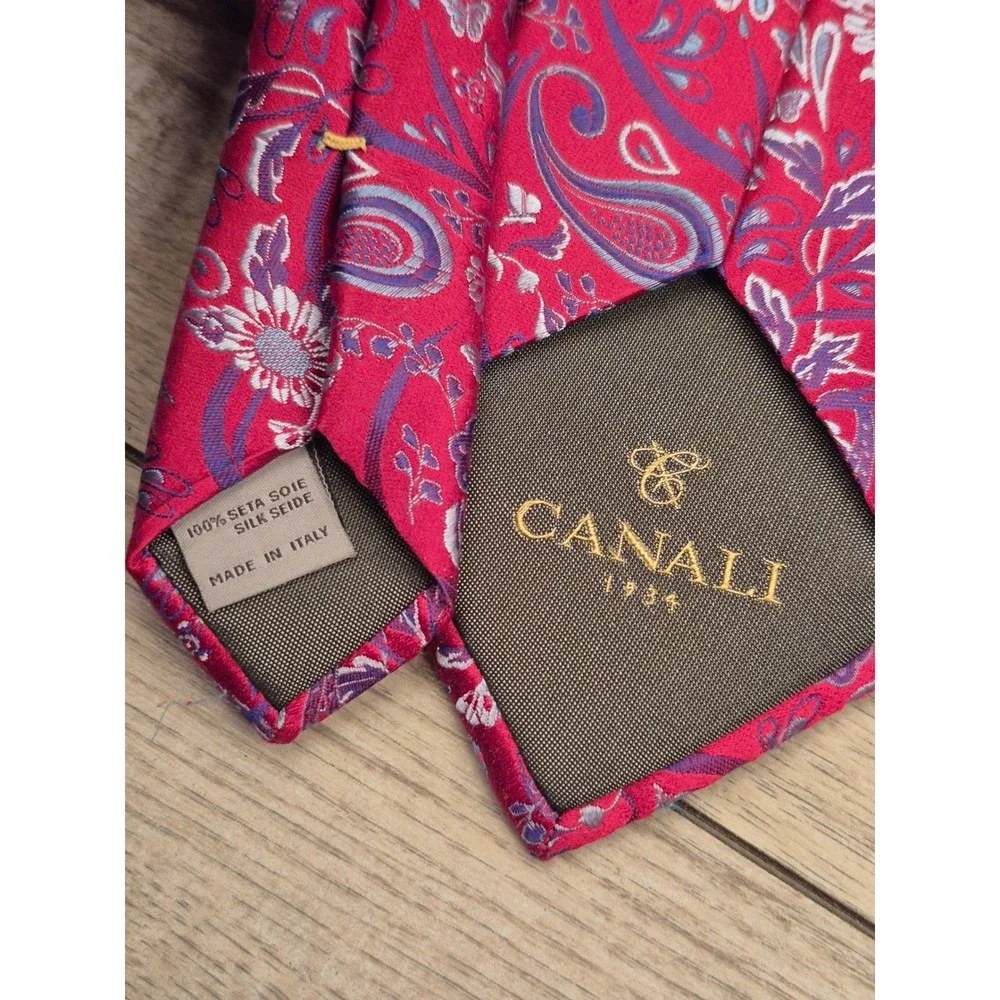 Canali 1934 Italy Mens Silk Tie Pink Red Purple Floral Paisley Recent‎ Necktie